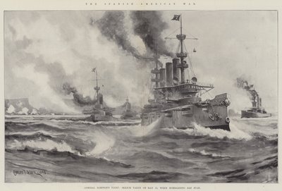 De Spaans-Amerikaanse Oorlog, Vloot van Admiraal Sampson, Schets gemaakt op 12 mei, tijdens het bombarderen van San Juan door Charles John de Lacy